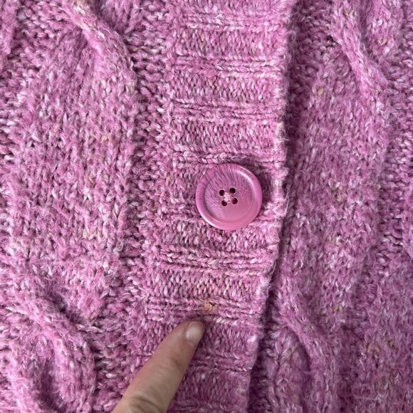 LL Bean Fisherman Cardigan Womens 3X Chunky Cable Knit Pink Wool Blend Cozy - Picture 3 of 8